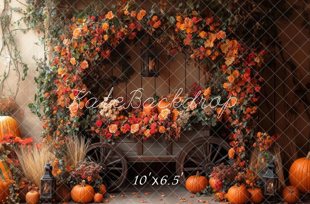 Arco de flores de otoño con calabazas Diseño de Patty Roberts