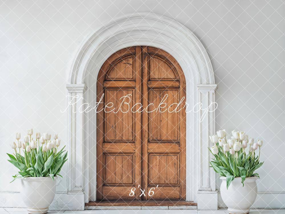 Kate Spring Wooden Arched Door Tulips Backdrop Designed by Emetselch