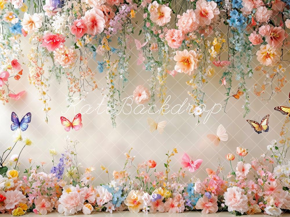 Kate Spring Floral Butterfly White Wall Backdrop Designed by Patty Roberts