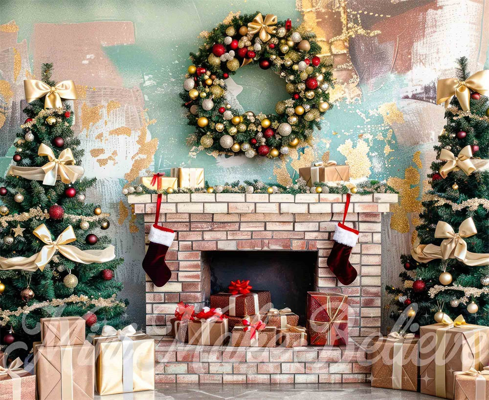 Kate Christmas Indoor Brick Fireplace Colorful Graffiti Wall Backdrop Designed by Mini MakeBelieve