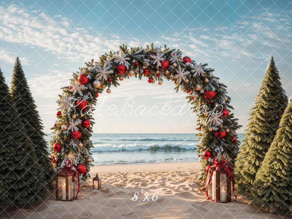 Fondo de playa con arco de árbol de Navidad Designed by Emetselch