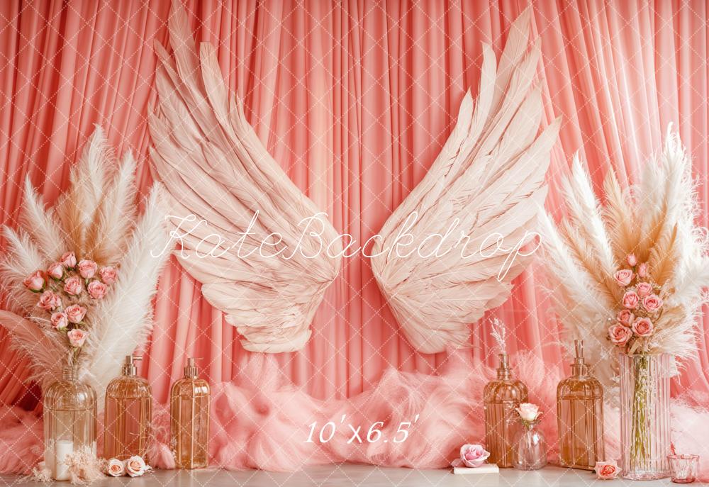 Kate Boho Angel Wings Pink Curtains Backdrop Designed by Emetselch