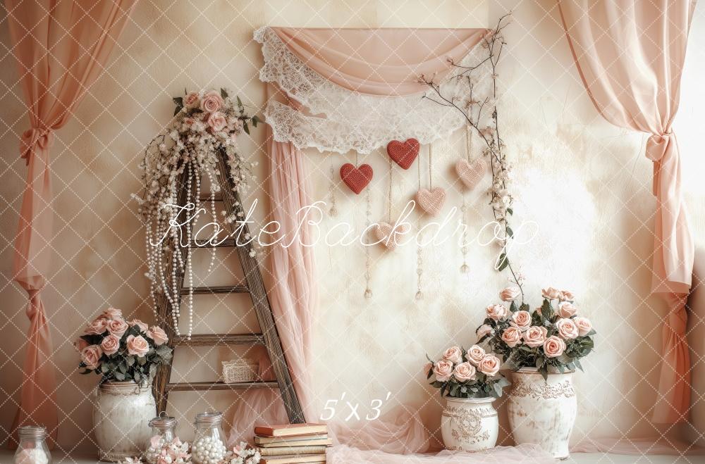 Kate Valentine Rustic Pink Floral Ladder Backdrop Designed by Patty Roberts