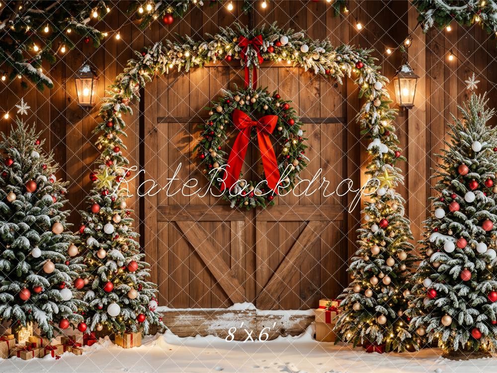 Kate Christmas Trees Arch Wreath Wood Door Backdrop Designed by Emetselch