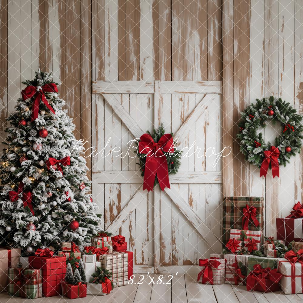 Fondo de regalos de puerta de madera de árbol de Navidad diseñado por Emetselch