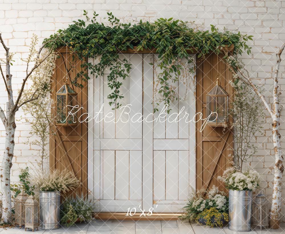 Kate Spring Rustic Door Greenery Tree Backdrop Designed by Emetselch