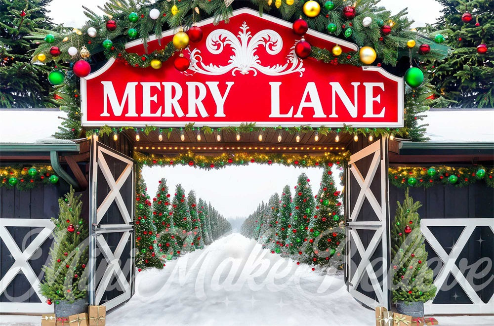 Winter Kerst Rood Vrolijke Lane Sign Forest Gate Foto Achtergrond Designed by Mini MakeBelieve