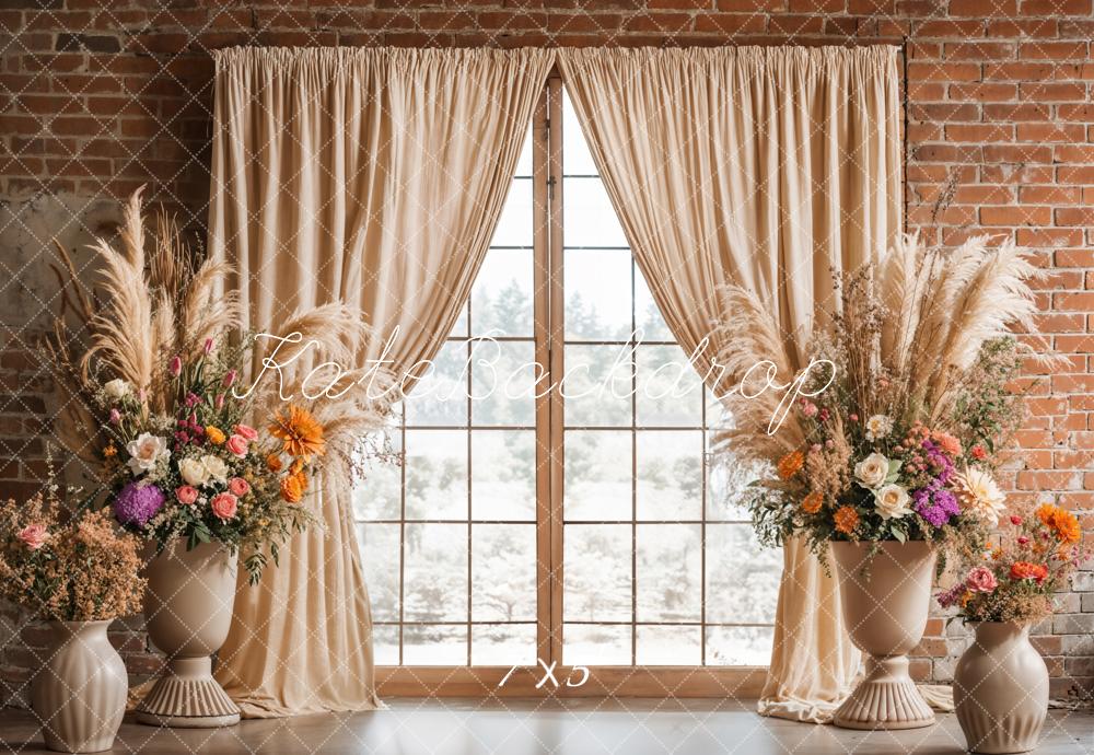 Kate Boho Floral Brick Window Backdrop Designed by Emetselch