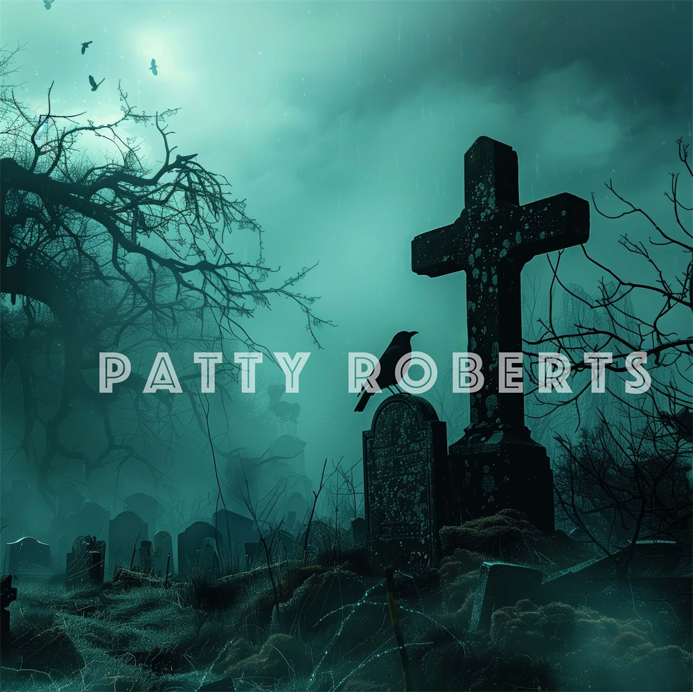 Fondo de Noche de Cementerio de Halloween Cross Diseñado por Patty Robert