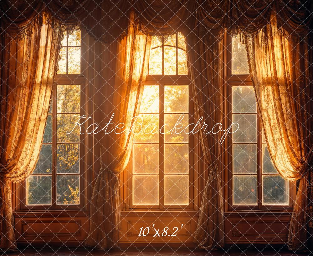 Kate Fall Vintage Curtains Window Sunlight Backdrop Designed by Emetselch