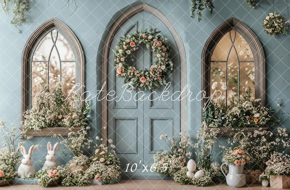 Lightning Deal #5 Kate Easter Bunny Floral Blue Door Backdrop Designed by Emetselch