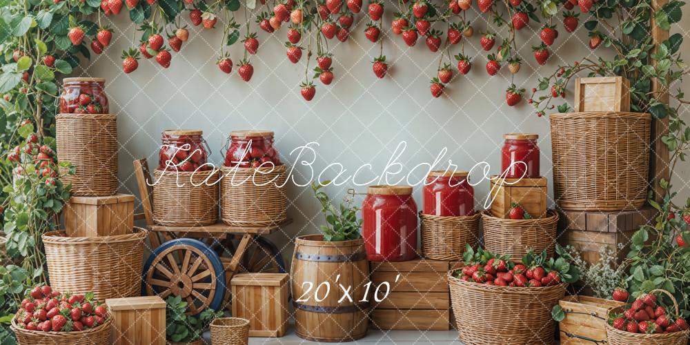 Kate Spring Strawberry Harvest Basket Rustic Backdrop Designed by Emetselch