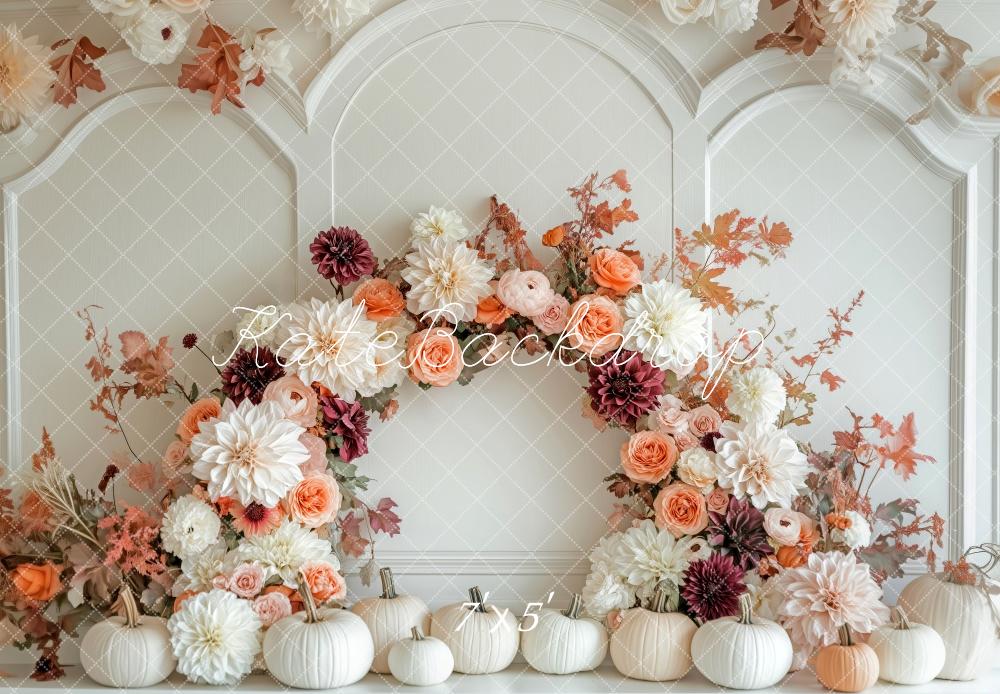 Arco de Flores de Otoño Calabaza Blanca Fondo Diseñado por Patty Roberts