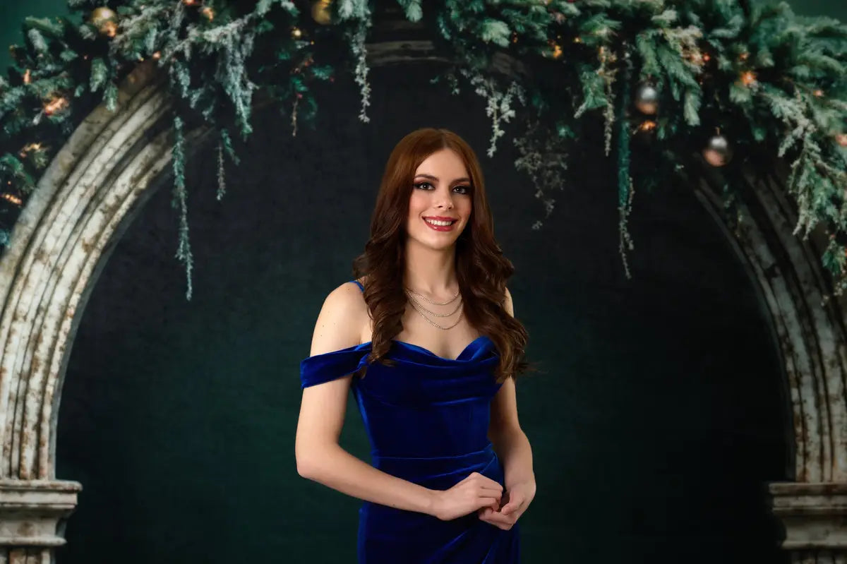 Kate Christmas Dark Green Arch Wall Backdrop Designed by Emetselch