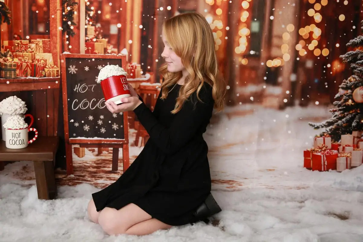 Kate Christmas Tree Street Hot Cocoa Shop Backdrop Designed by Emetselch