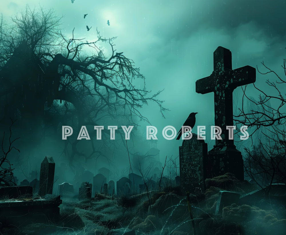 Fondo de Noche de Cementerio de Halloween Cross Diseñado por Patty Robert