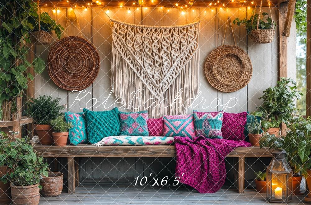 Banco de patio acogedor de macramé bohemio diseñado por Mini MakeBelieve