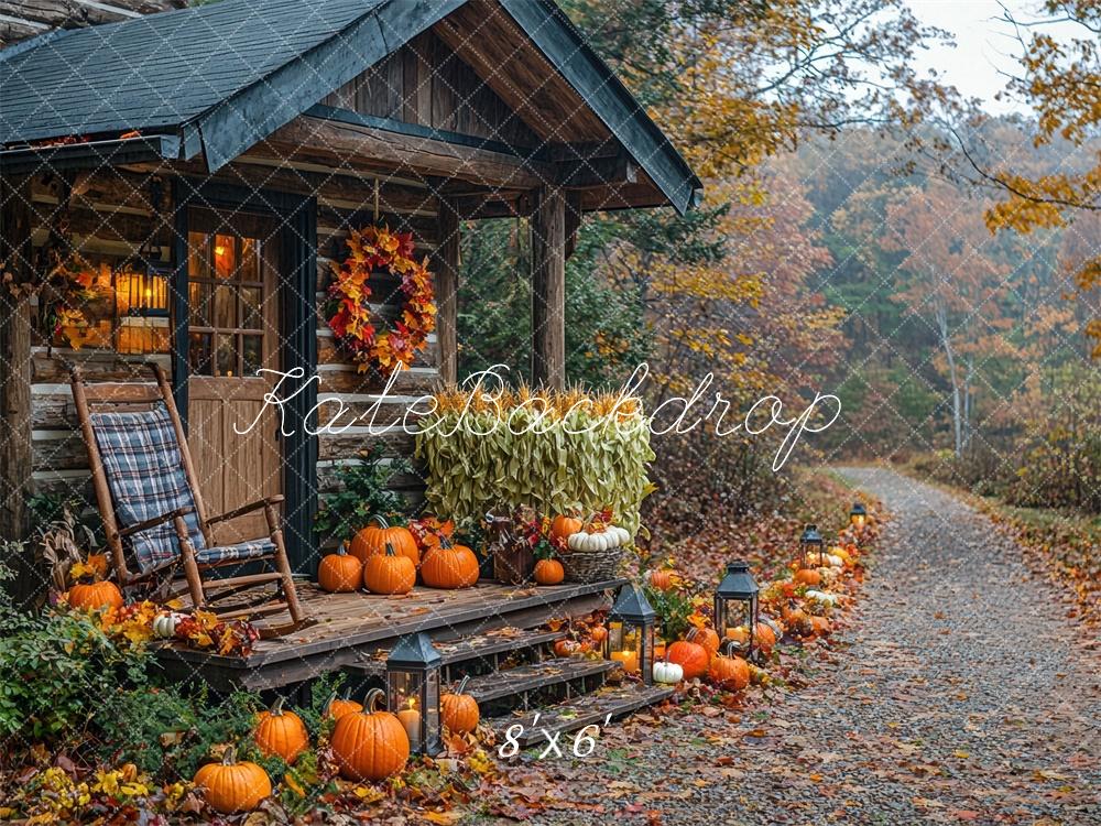 Fall Cabin Road Pumpkins Maple Foto Achtergrond Designed by Mini MakeBelieve