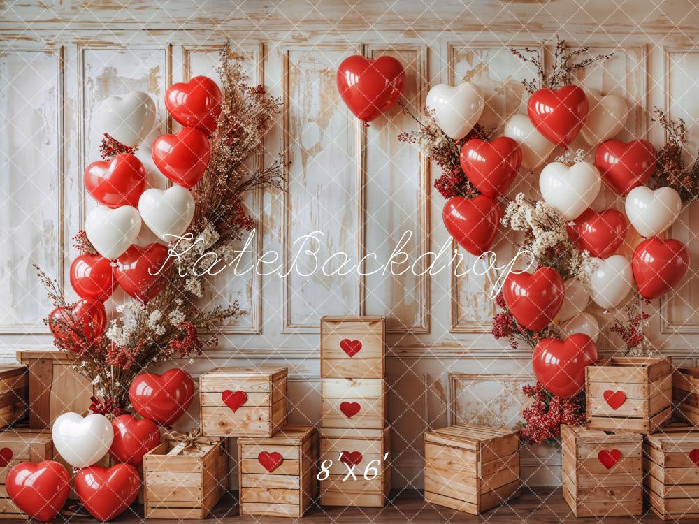 Kate Valentine Heart Balloons Rustic Wood Backdrop Designed by Emetselch