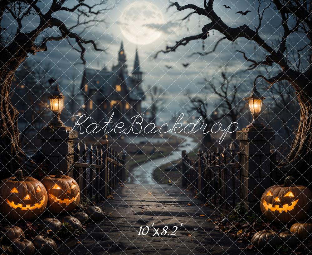 Halloween Forest Wooden Bridge Dark Castle Backdrop Disegnato da Emetselch