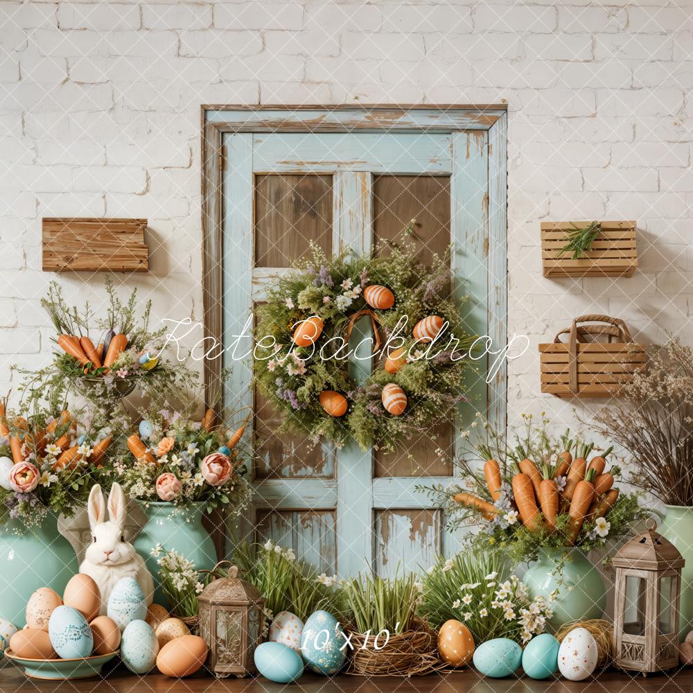 Fondo Rústico de Granero con Conejito de Pascua Floral Diseñado por Emetselch