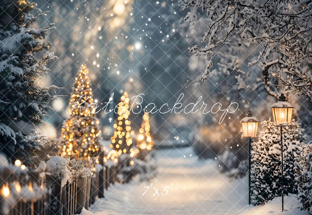 Kate Christmas Tree Lights Winter Snowy Path Backdrop Designed by Emetselch