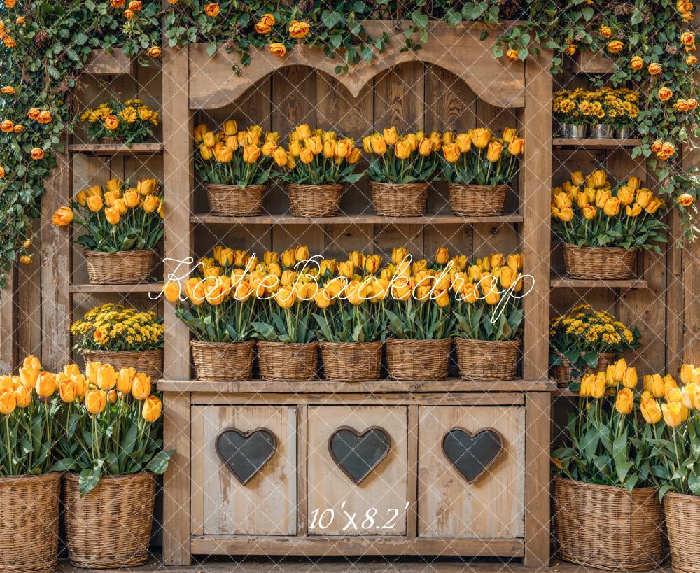 Kate Spring Rustic Tulip Flower Shelf Backdrop Designed by Emetselch