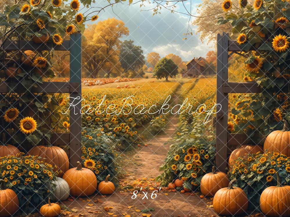 Kate Fall Sunflower Pumpkin Countryside Backdrop Designed by Emetselch