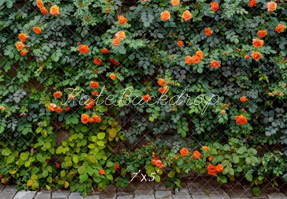 Kate Floral Garden Orange Rose Ivy Wall Backdrop Designed by Mini MakeBelieve