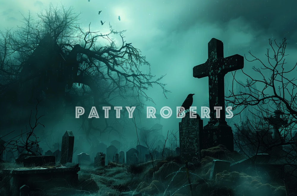 Fondo de Noche de Cementerio de Halloween Cross Diseñado por Patty Robert