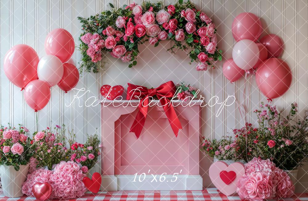 Kate Valentine's Day Roses Balloons Bow Backdrop Designed by Emetselch