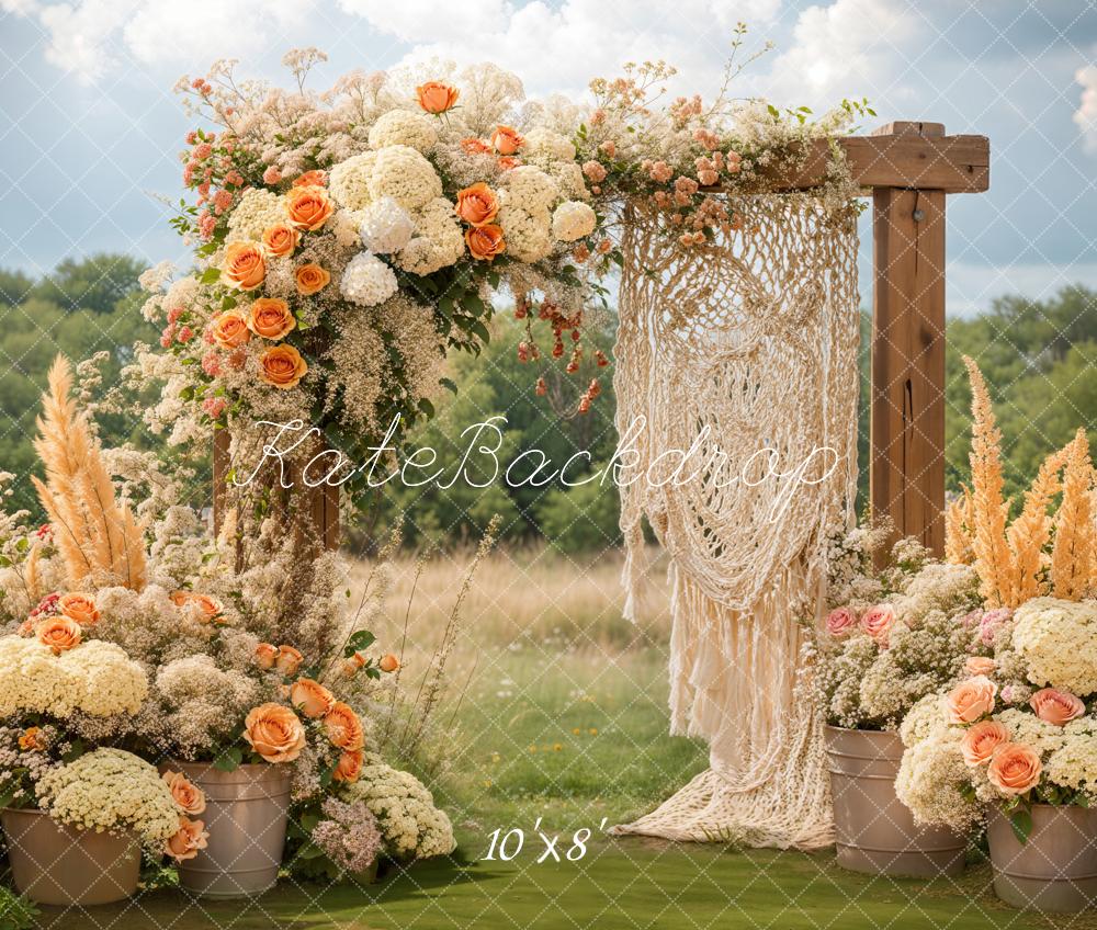 Kate Boho Floral Macrame Wedding Outdoor Backdrop Designed by Emetselch