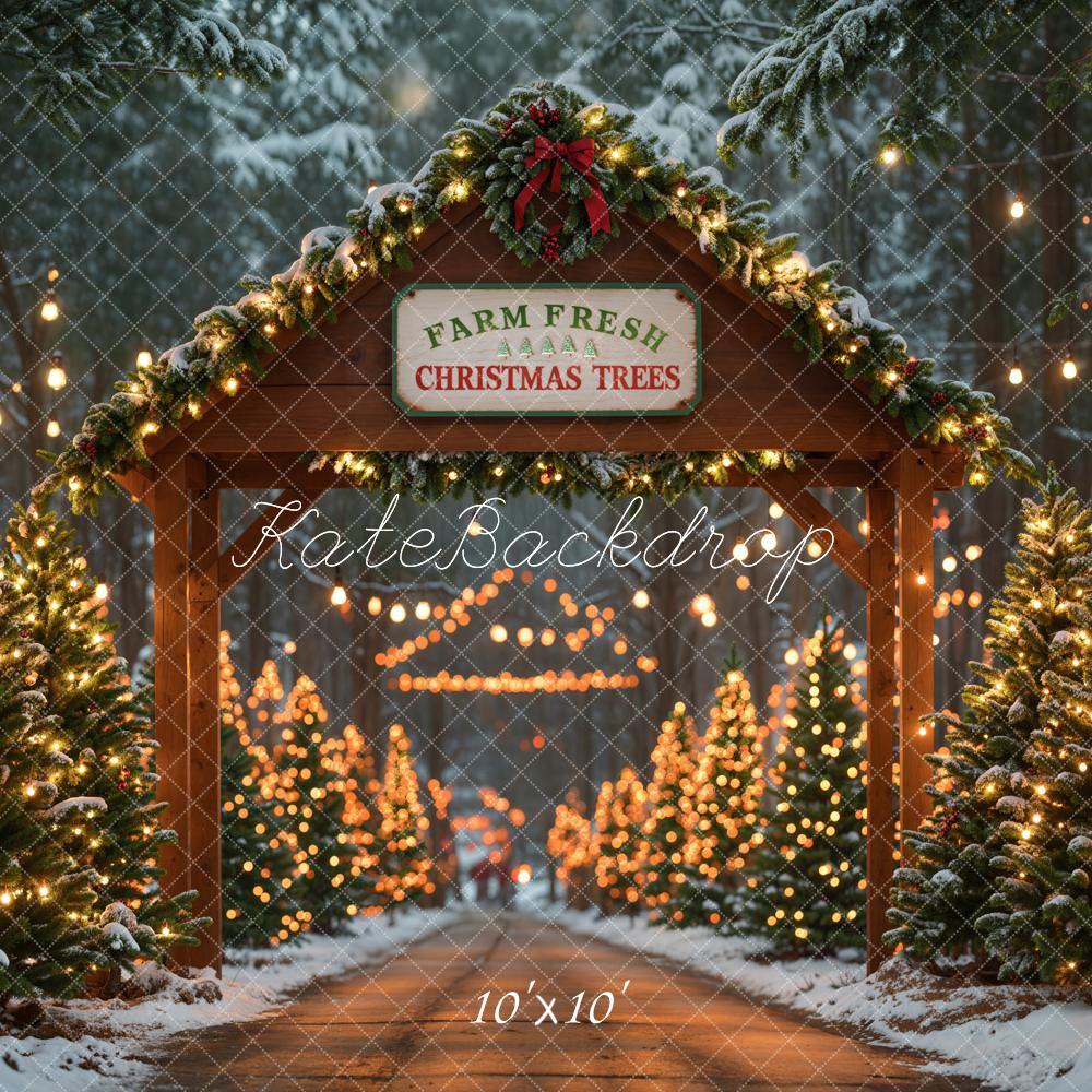 Kate Christmas Trees Farm Wood Door Backdrop Designed by Emetselch