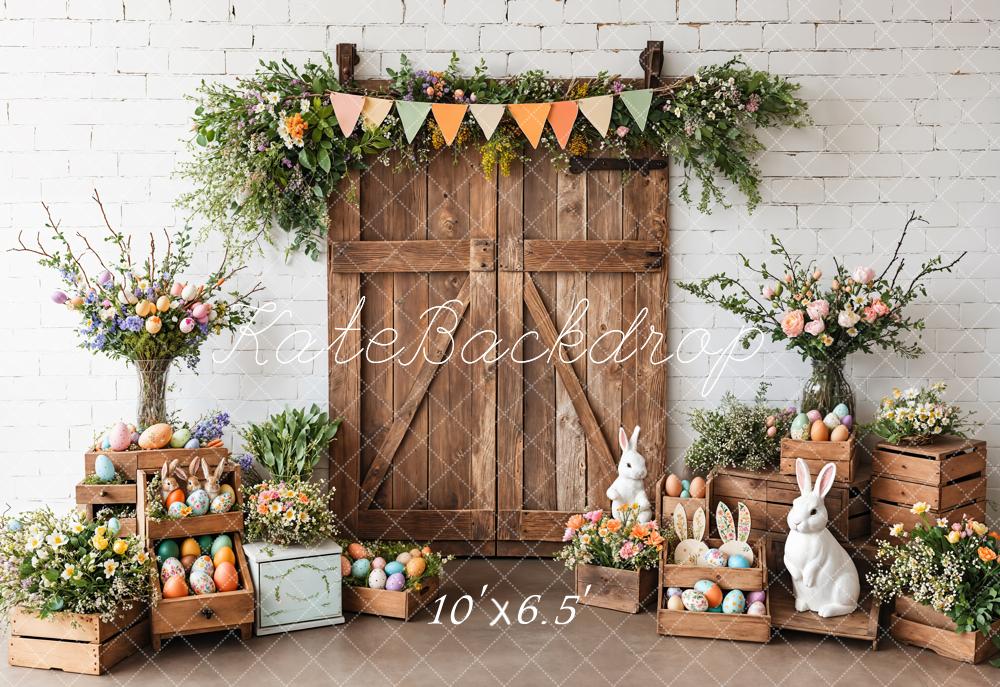 Kate Easter Barn Door Bunny Floral Backdrop Designed by Emetselch