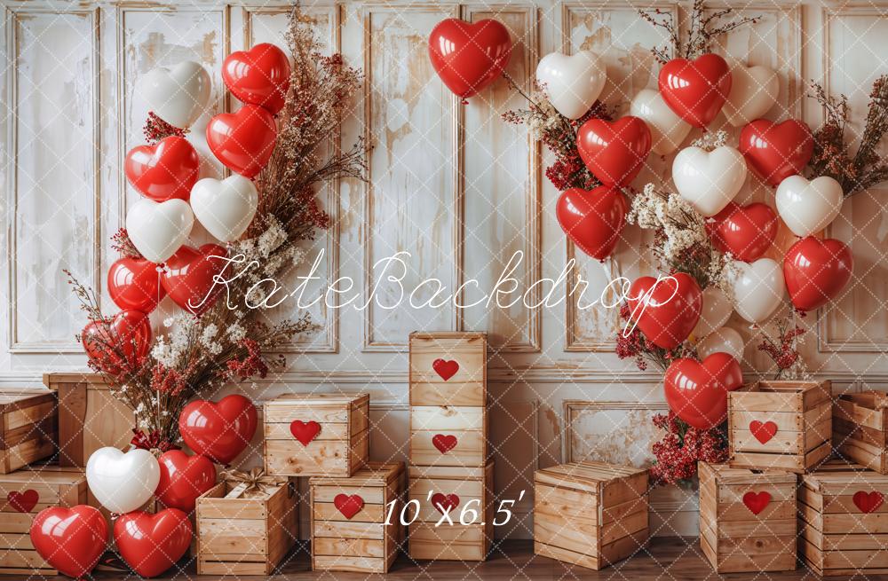 Kate Valentine Heart Balloons Rustic Wood Backdrop Designed by Emetselch