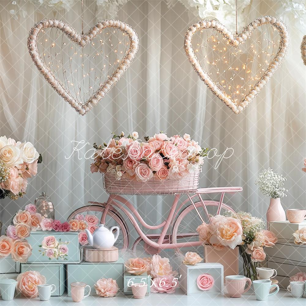 Kate Valentine Heart Floral Bicycle Backdrop Designed by Mini MakeBelieve