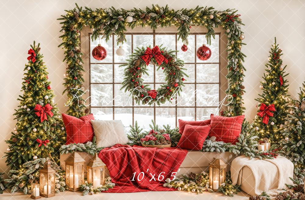 Kate Christmas Window Garland Red Blanket Backdrop Designed by Emetselch