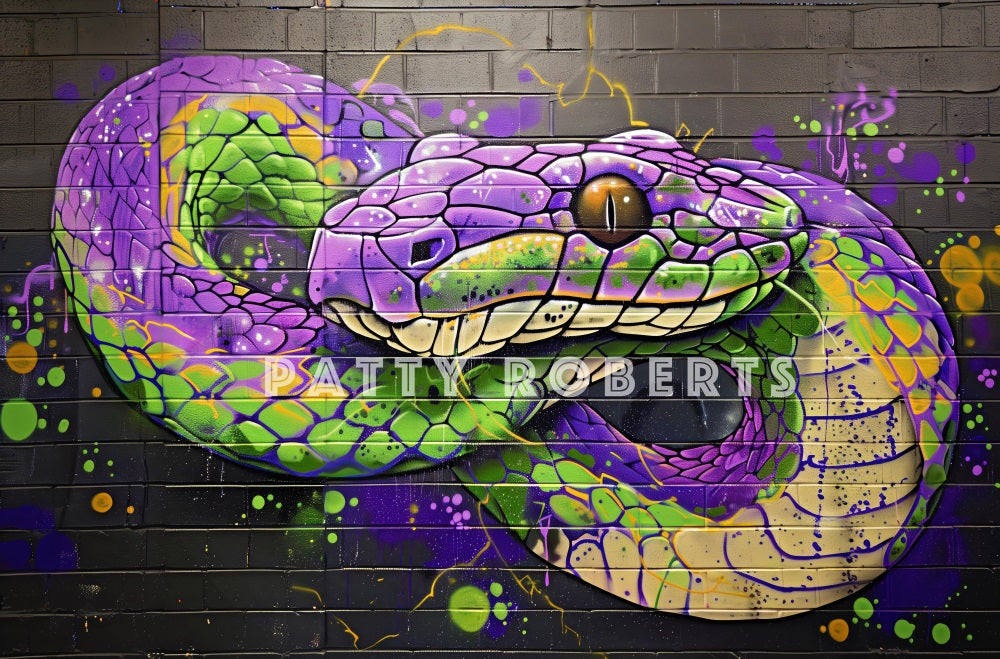 Kate Graffiti Purple And Green Snake Wall Backdrop Designed by Patty Robert