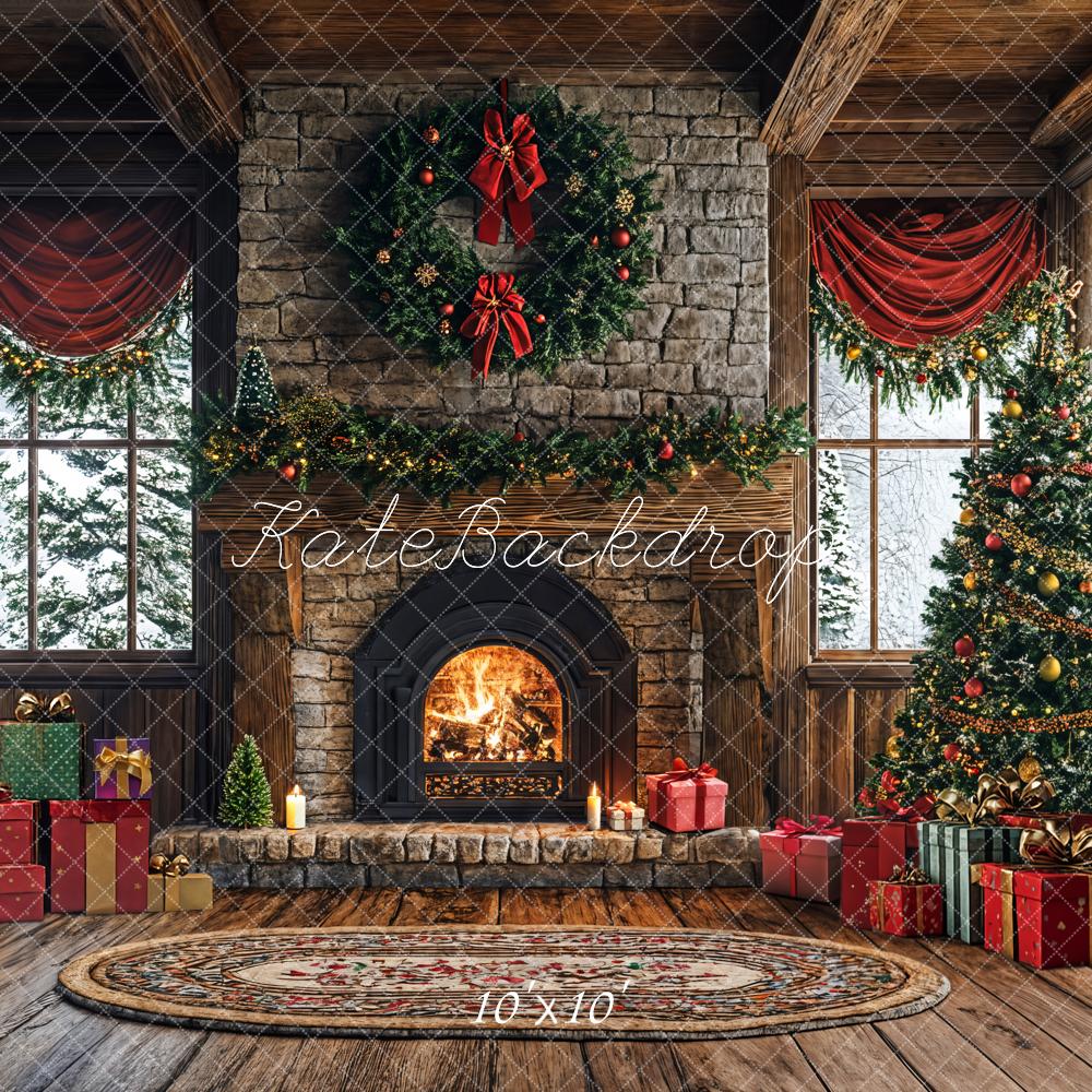 Kate Christmas Tree Fireplace Gift Box Backdrop Designed by Emetselch