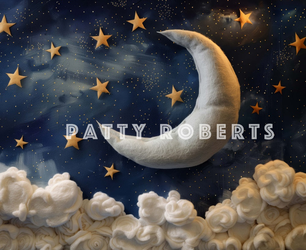 Fondo de Nubes Blancas de Fantasía con Estrellas y Luna Diseñado por Patty Robert