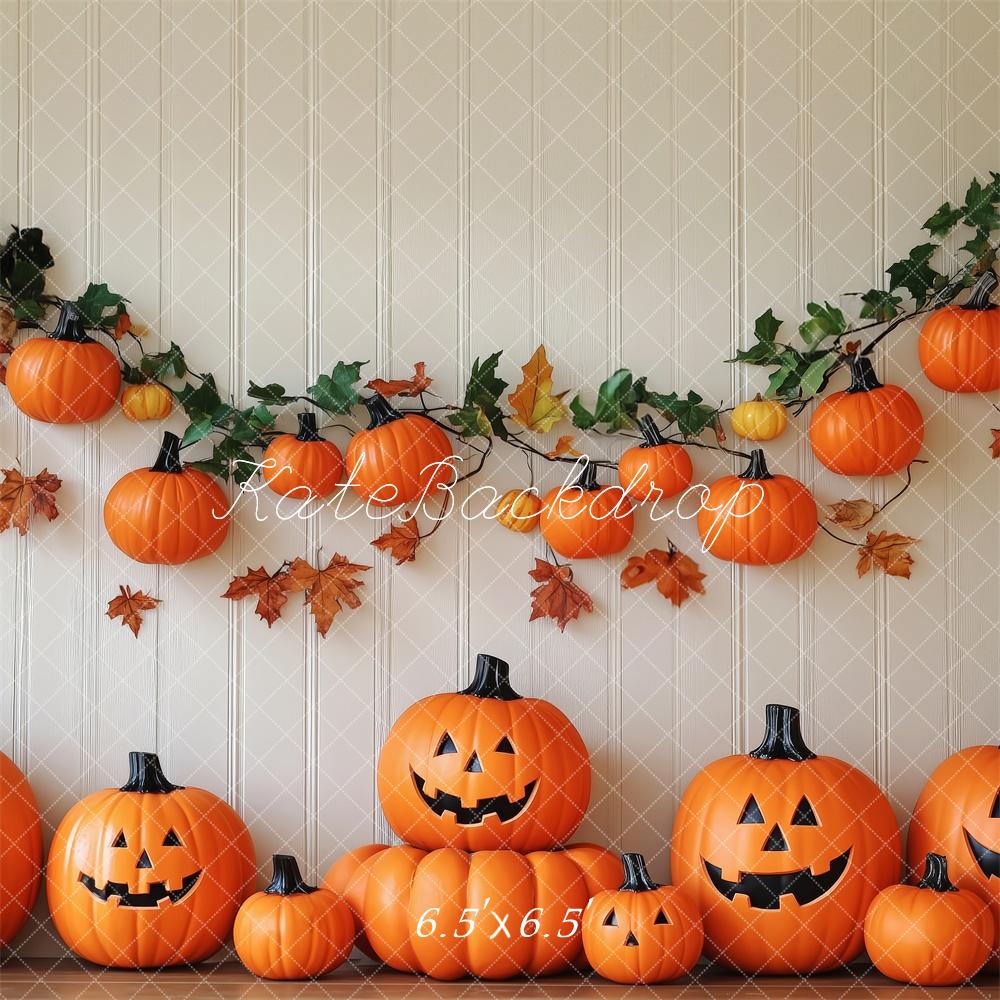 Halloween Pompoen Witte Wand Foto Achtergrond Designed by Patty Roberts