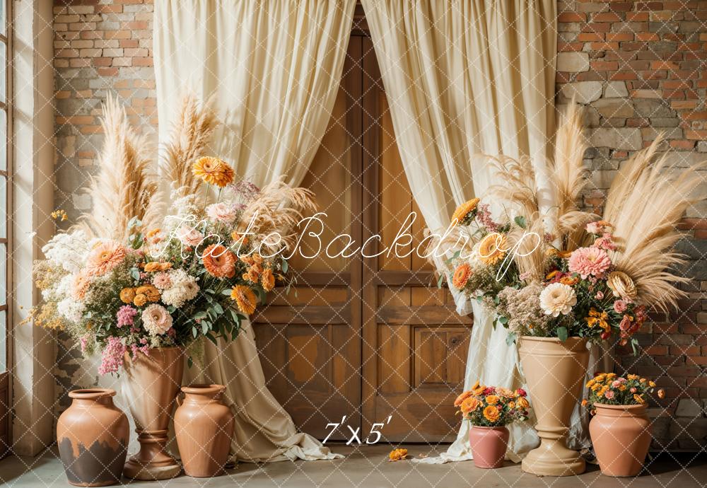 Kate Boho Floral Rustic Curtain Wedding Backdrop Designed by Emetselch