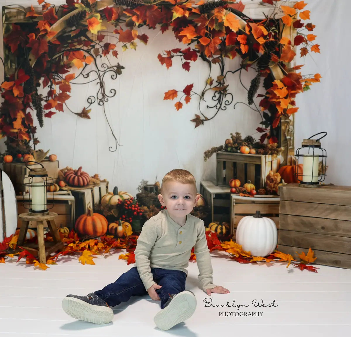 Kate Fall Pumpkin Maple Leaf Wooden Arch Backdrop Designed by Patty Robert