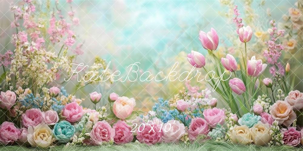 Kate Spring Floral Pastel Tulips Garden Backdrop Designed by Emetselch