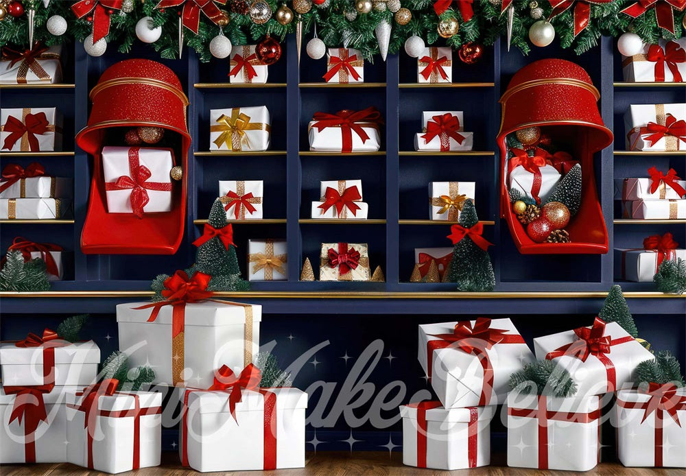 Sfondo del negozio di regali natalizi da interno ideato da Mini MakeBelieve