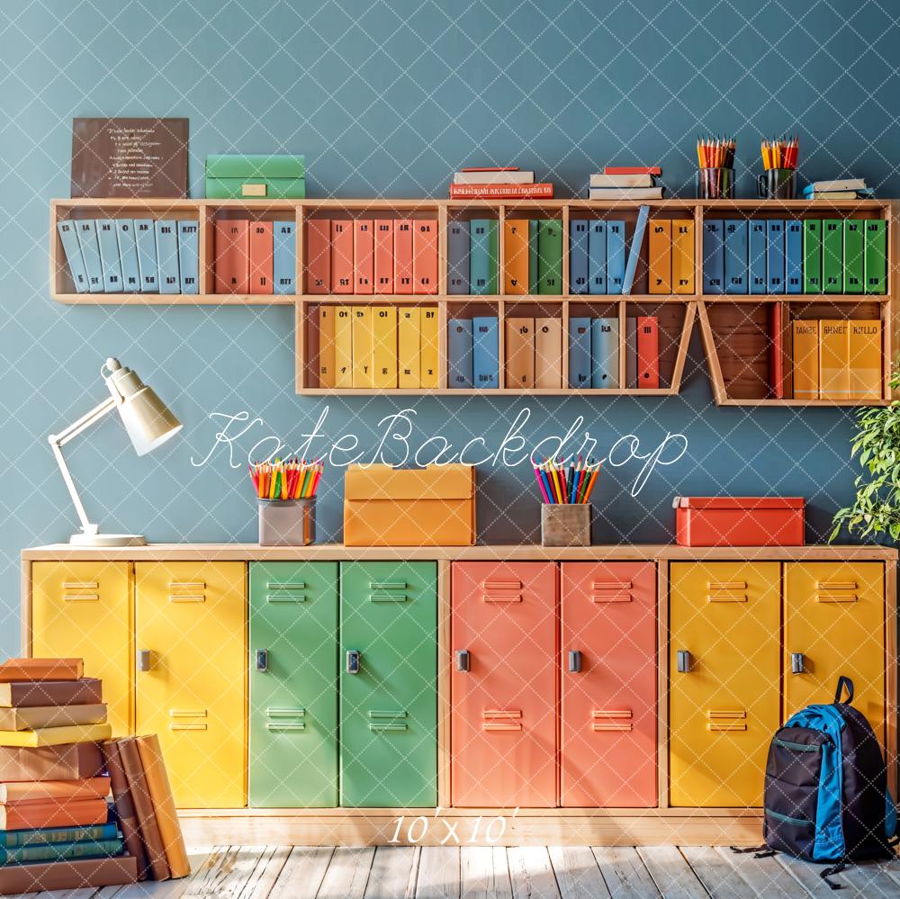 Kate Back to School Colorful Locker Bookshelf Backdrop Designed by Emetselch