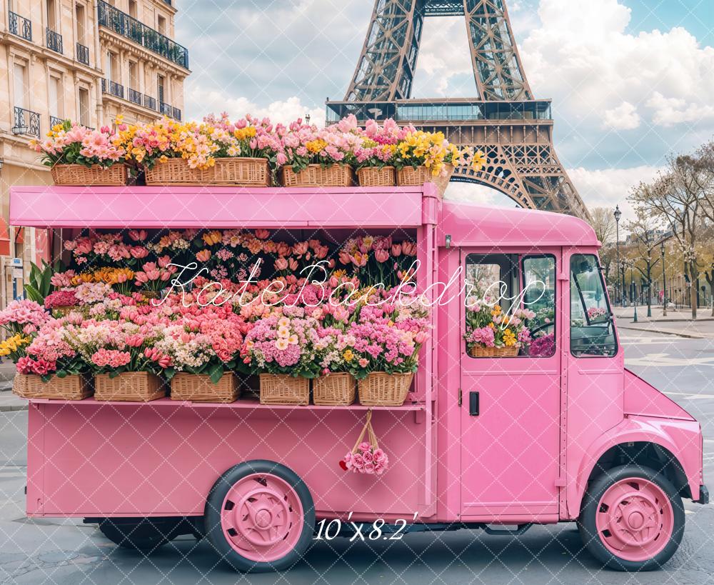 Kate Spring Pink Flower Truck Eiffel Backdrop Designed by Emetselch