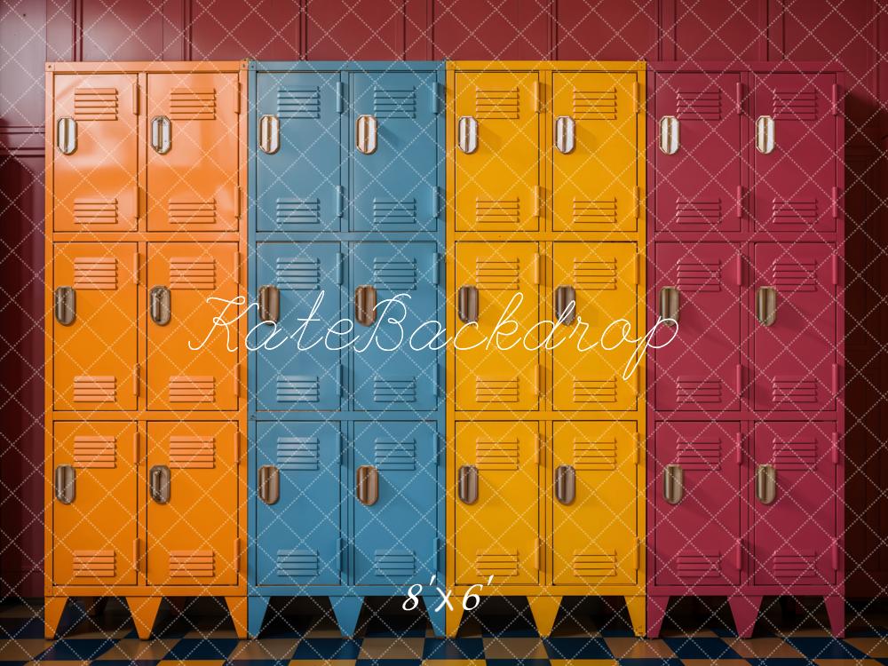 Kate Back to School Colorful Retro Locker Backdrop Designed by Emetselch