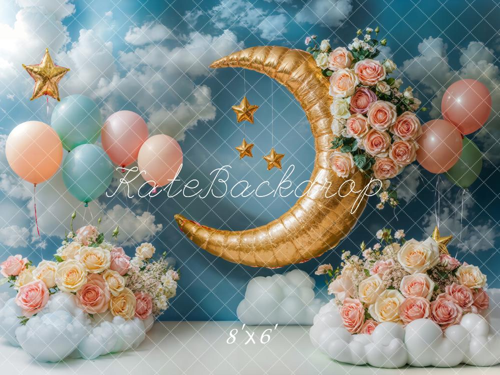 Kate Moon Stars Balloons Floral Sky Backdrop Designed by Emetselch