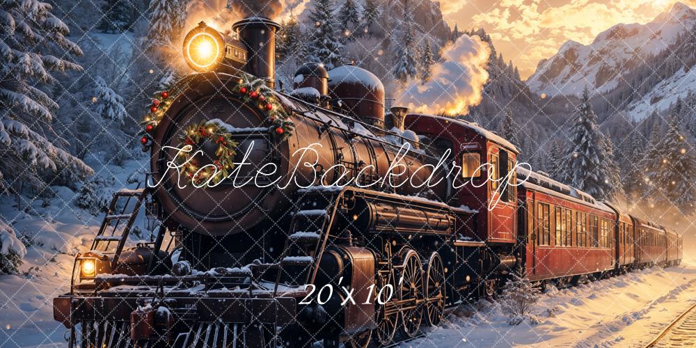 Kate Christmas Polar Train Sunset Snowy Backdrop Designed by Emetselch